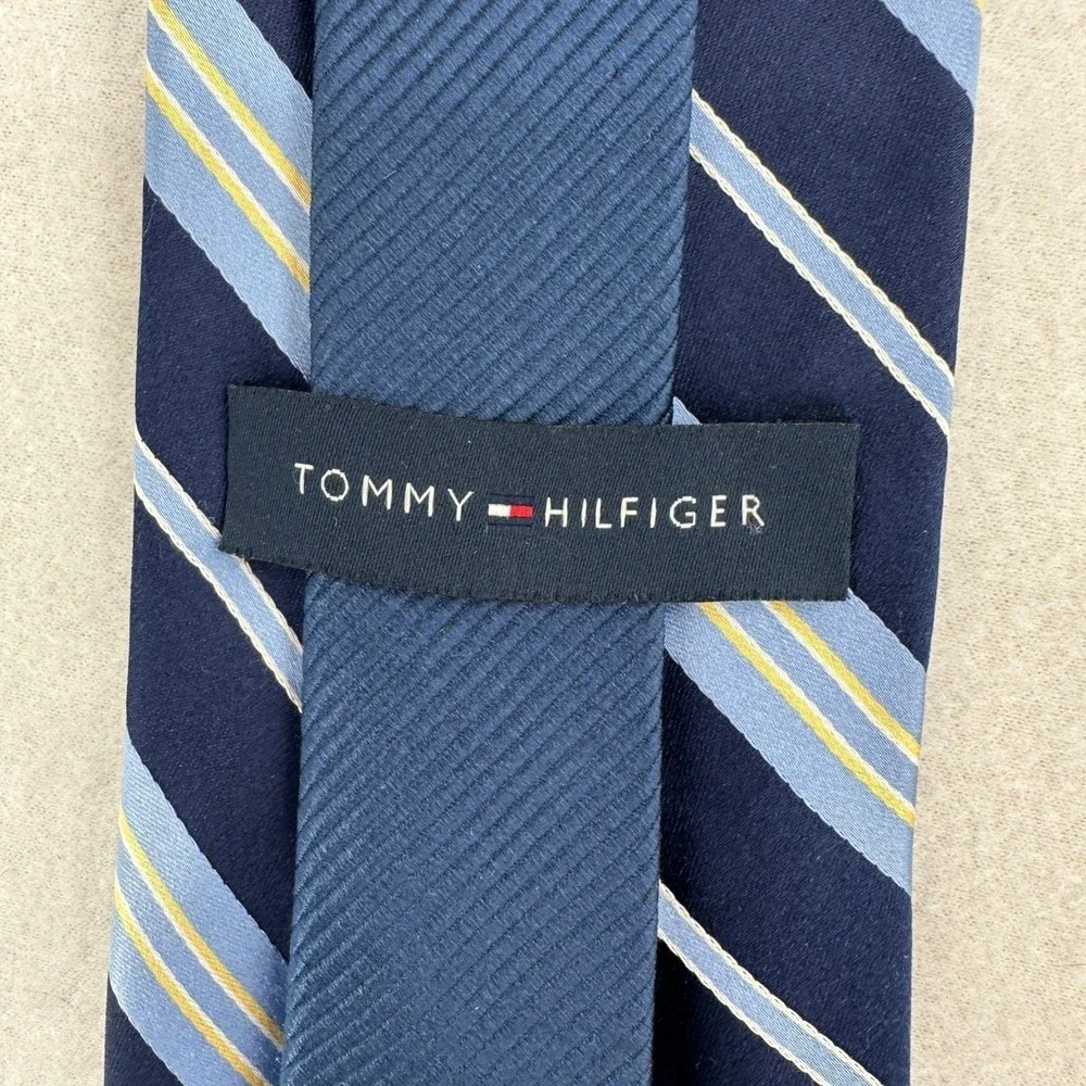Tommy Hilfiger Men Necktie Blue Stripe 100% Silk Classic Business Tie Suit